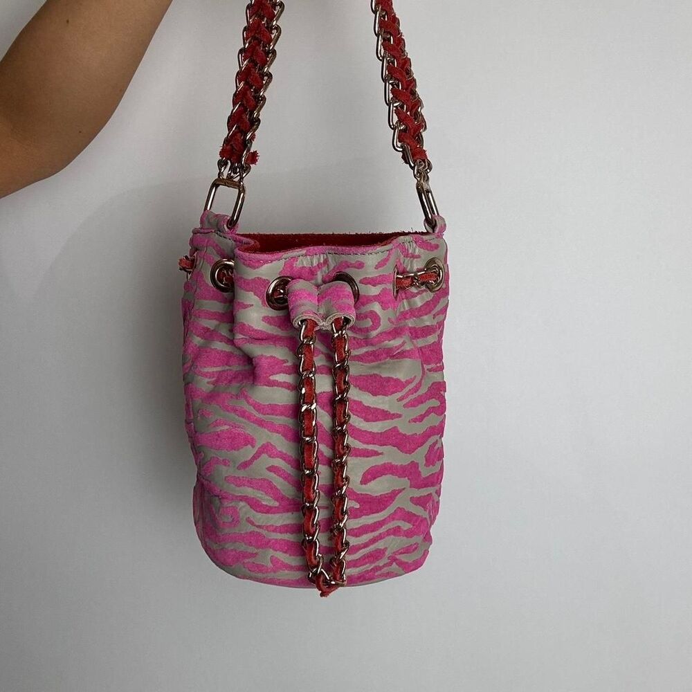 Free People Pink and Red Suede Bucket Shoulder Bag